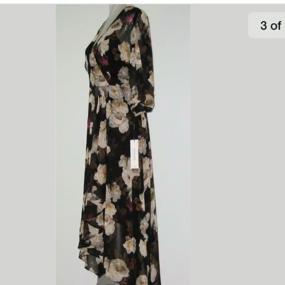 Calvin Klein Black Floral V Neck Ruffle Dress - Picture 6 of 9